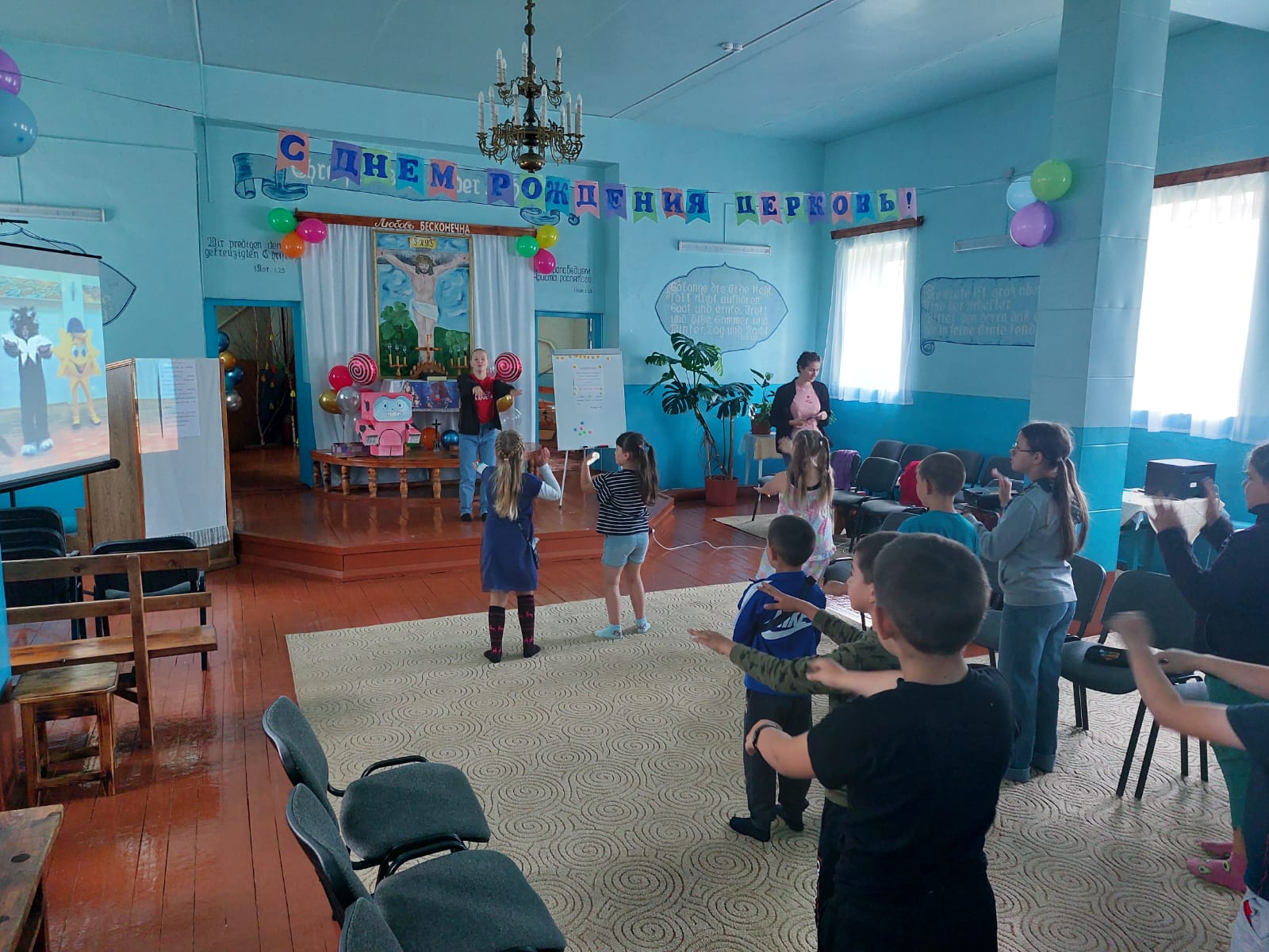 Children at a Superbook camp in Russia participate in camp activities.