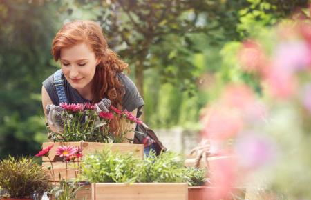 woman tending flowers