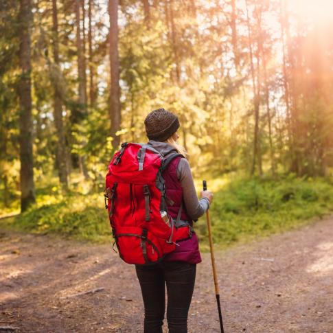 hiker at a fork in the road